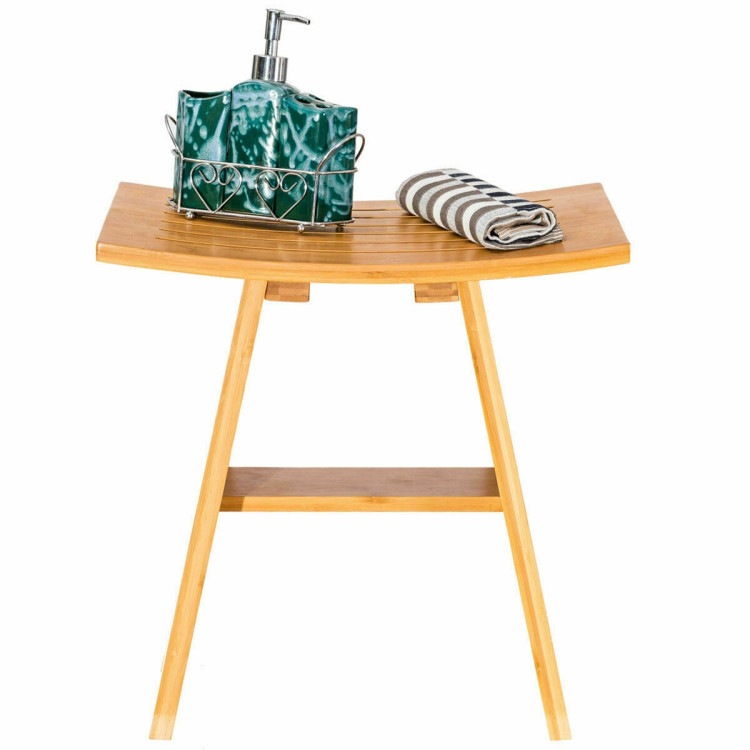 18 Inch Bamboo Shower Stool Bench with ShelfCostway Gallery View 5 of 12