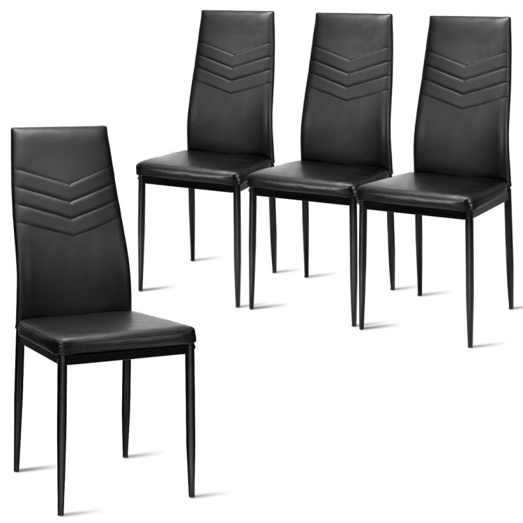 Set of 4 High Back Dining Chairs with PVC Leather and Non-Slip Feet PadsCostway Gallery View 8 of 10