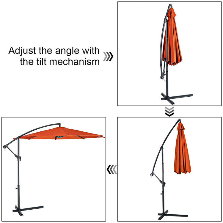 10 Feet Patio Outdoor Sunshade Hanging Umbrella without Weight Base-OrangeCostway Gallery View 5 of 10