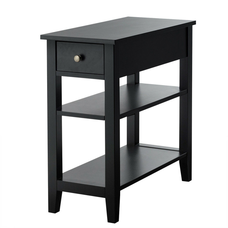3-Tier Nightstand Bedside Table Sofa Side with Double Shelves Drawer-BlackCostway Gallery View 1 of 10