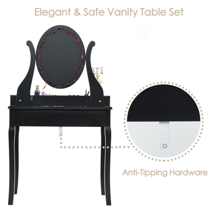 10 Dimmable Lights Vanity Table Set with Lighted Mirror and Cushioned Stool-BlackCostway Gallery View 10 of 11