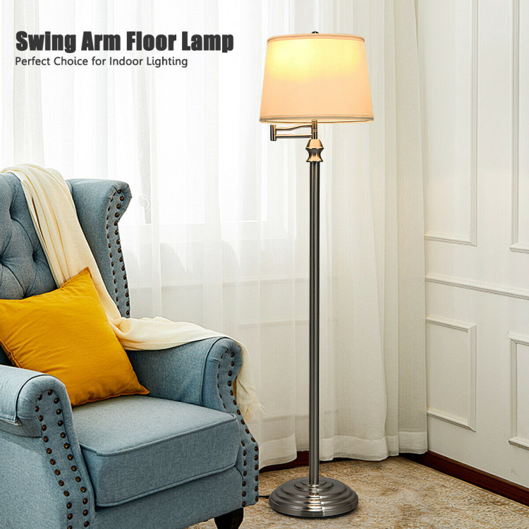 Swing Arm LED Floor Lamp with Hanging Fabric ShadeCostway Gallery View 4 of 11