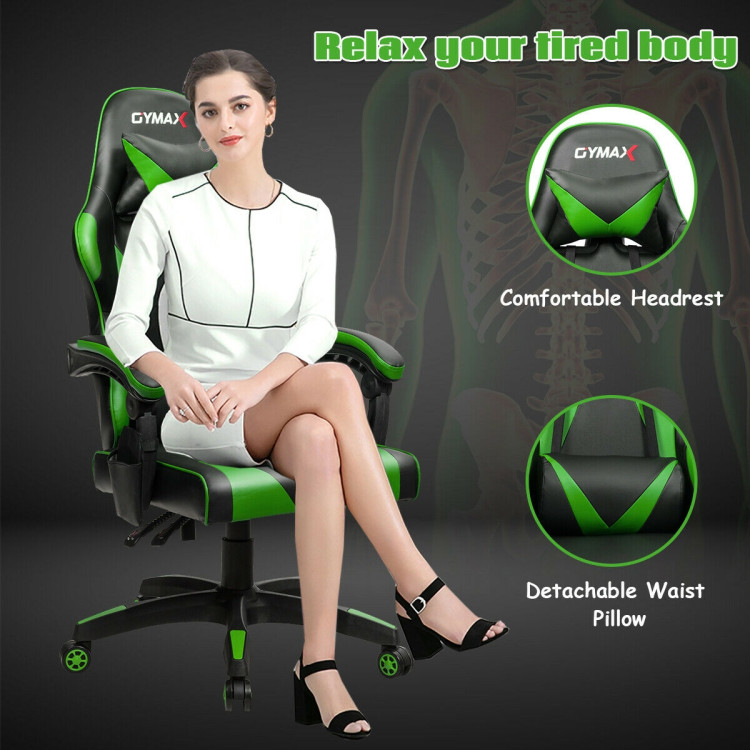 Gaming Chair Reclining Swivel with Massage Lumbar Support -GreenCostway Gallery View 3 of 12