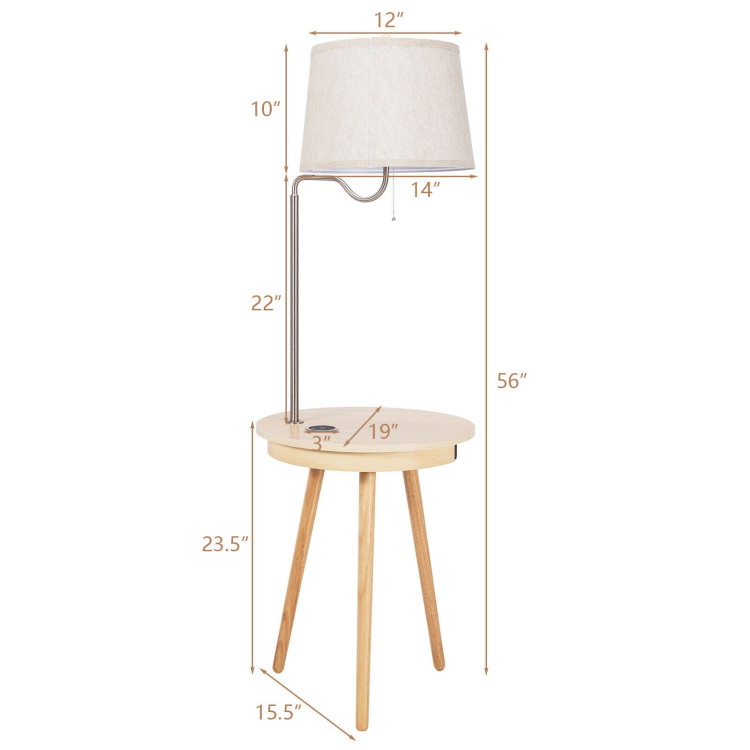 End Table Lamp Bedside Nightstand Lighting with Wireless Charger-NaturalCostway Gallery View 4 of 11