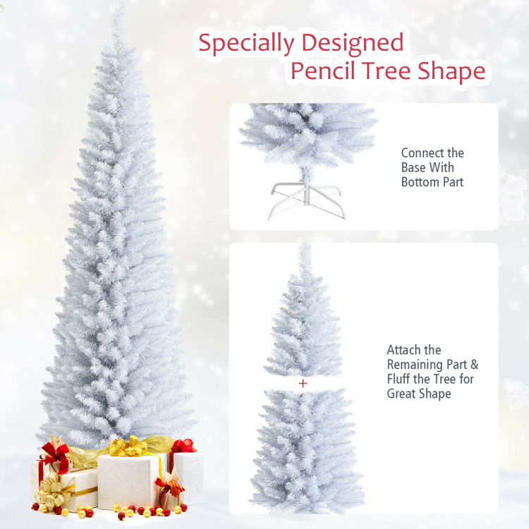 7 Feet Unlit Artificial Slim Christmas Pencil Tree with Metal StandCostway Gallery View 11 of 11
