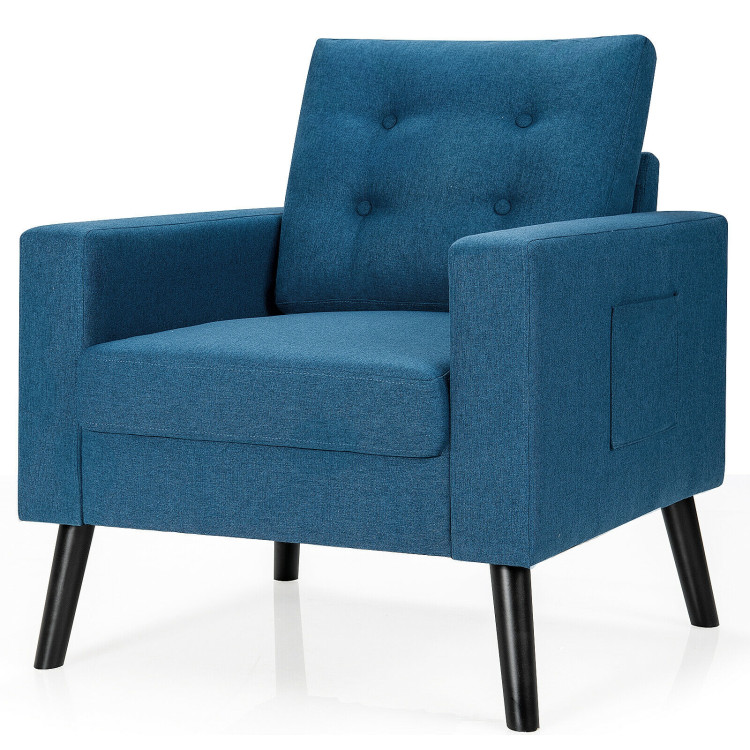 Mid-Century Upholstered Armchair Club Chair with Rubber Wood Legs-BlueCostway Gallery View 4 of 12