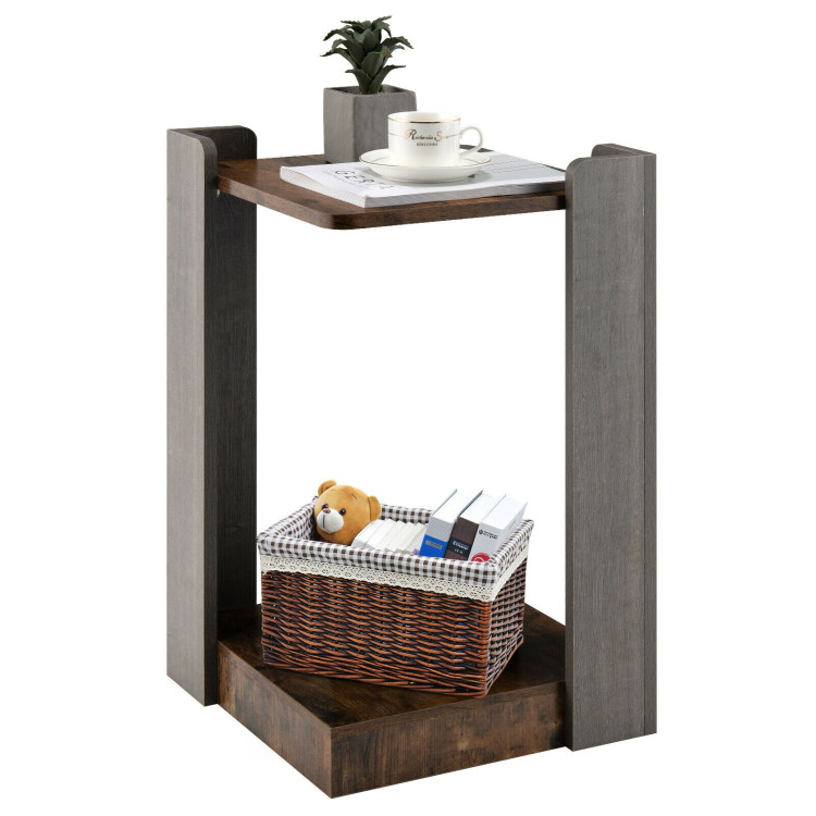 2-Tier Square End Table with Open Storage Shelf for Small Space-CoffeeCostway Gallery View 8 of 9