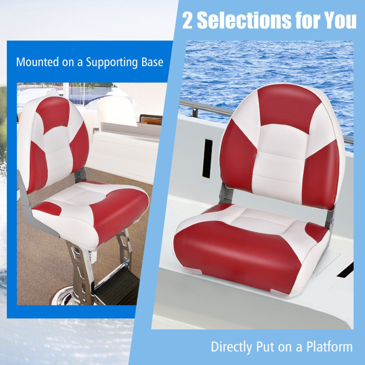 Low Back Boat Seat Folding Fishing chair with Thickened High-density Sponge Padding-RedCostway Gallery View 8 of 9