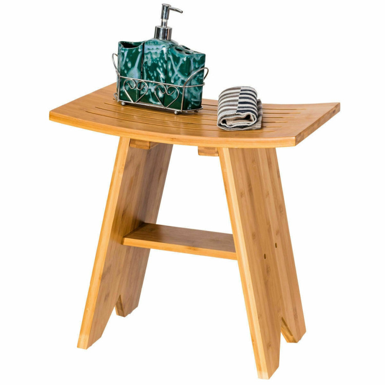 18 Inch Bamboo Shower Stool Bench with ShelfCostway Gallery View 6 of 12