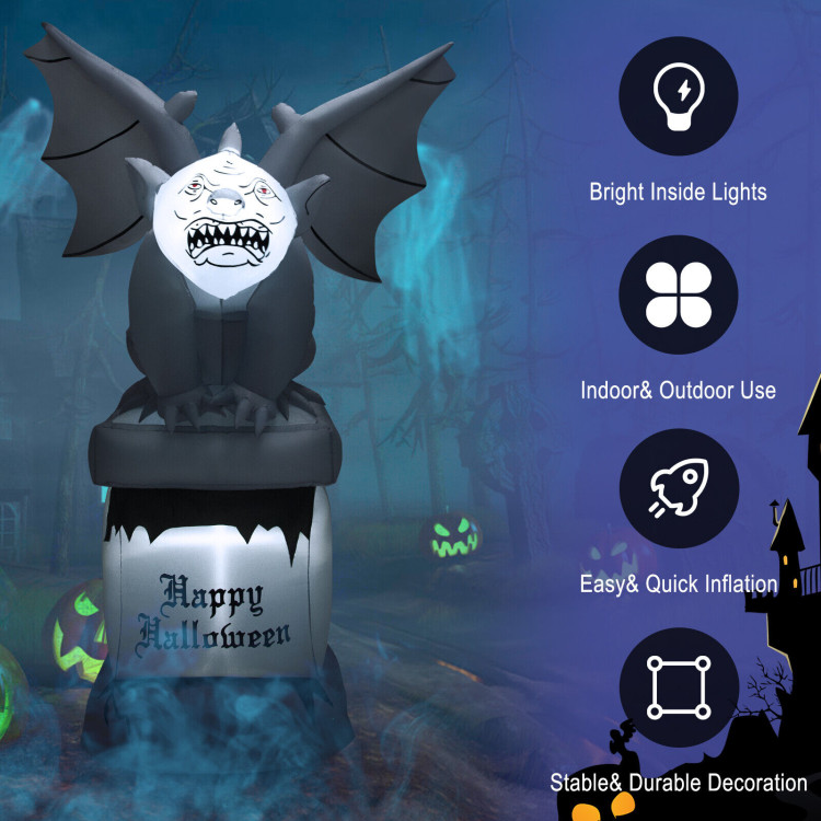 8.2 Feet Halloween Inflatable Gravestone with Gargoyle Yard Decoration and LED LightsCostway Gallery View 5 of 9