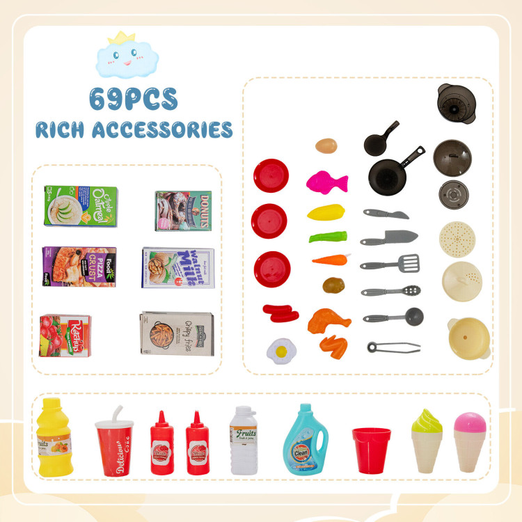 69 Pieces Kitchen Playset Toys with Realistic Lights and Sounds-BlueCostway Gallery View 5 of 11