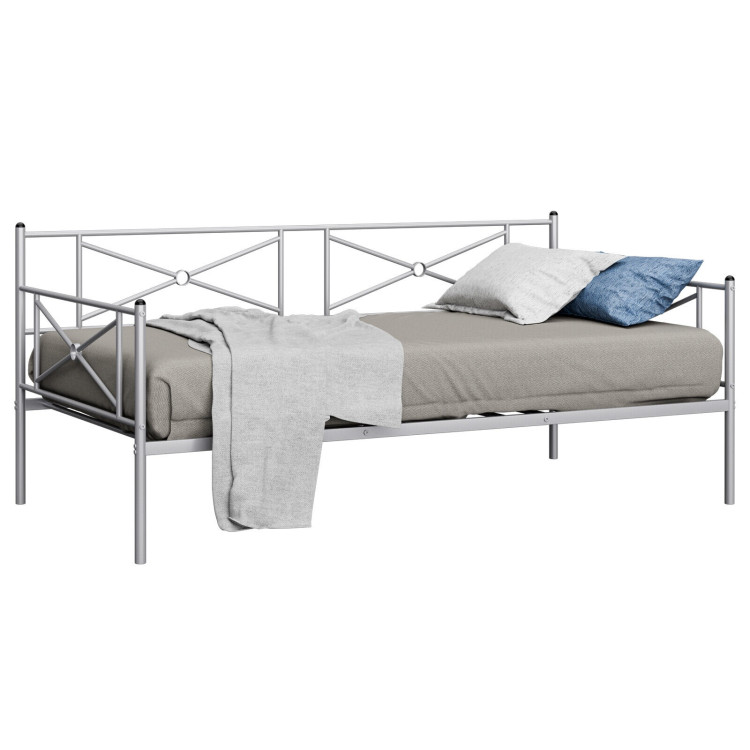 Metal Daybed Twin Bed Frame Stable Steel Slats Sofa Bed-SilverCostway Gallery View 8 of 10