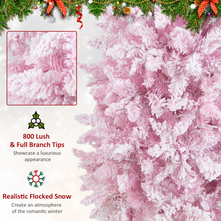 7 Feet Pre-Lit Snow Flocked Hinged Pencil Christmas Tree with 300 Lights and 8 ModesCostway Gallery View 11 of 12