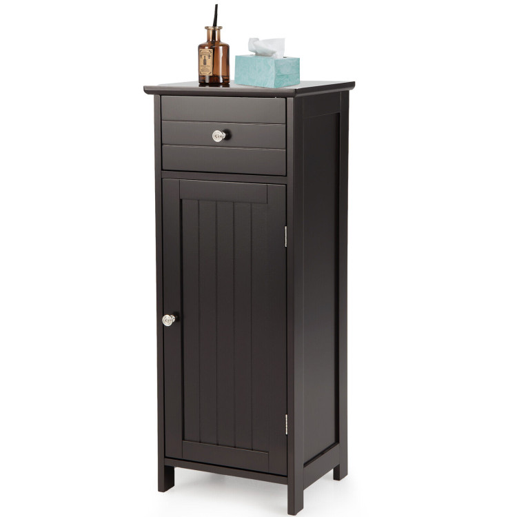 Wooden Bathroom Floor Storage Cabinet with Drawer and Shelf-BrownCostway Gallery View 7 of 11