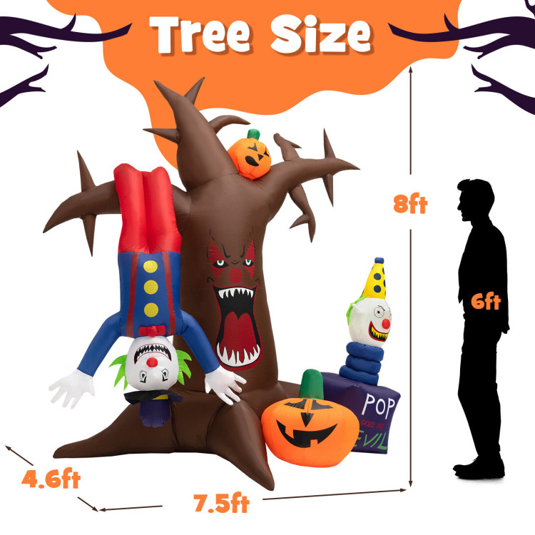 8 Feet Halloween Inflatable Tree Giant Blow-up Spooky Dead Tree with Pop-up ClownsCostway Gallery View 4 of 10