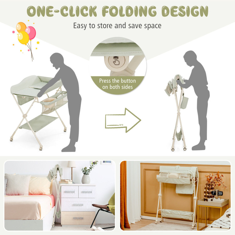 Baby Diaper Changing Table with Water Basin Wheel-GreenCostway Gallery View 10 of 10