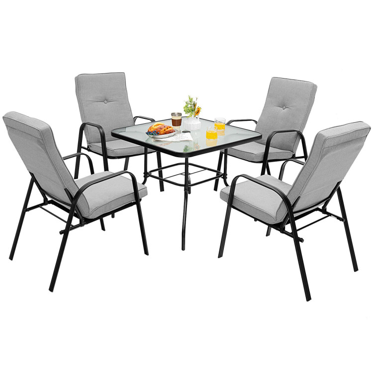 35 Inch Patio Dining Square Tempered Glass Table with Umbrella HoleCostway Gallery View 9 of 10