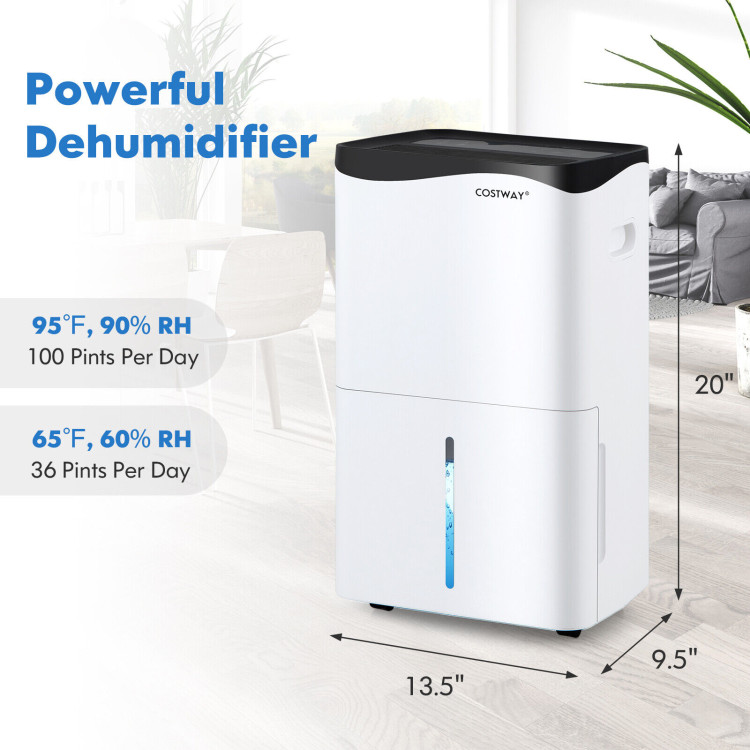 100-Pint Dehumidifier with Smart App and Alexa Control for Home and Basements-WhiteCostway Gallery View 4 of 10