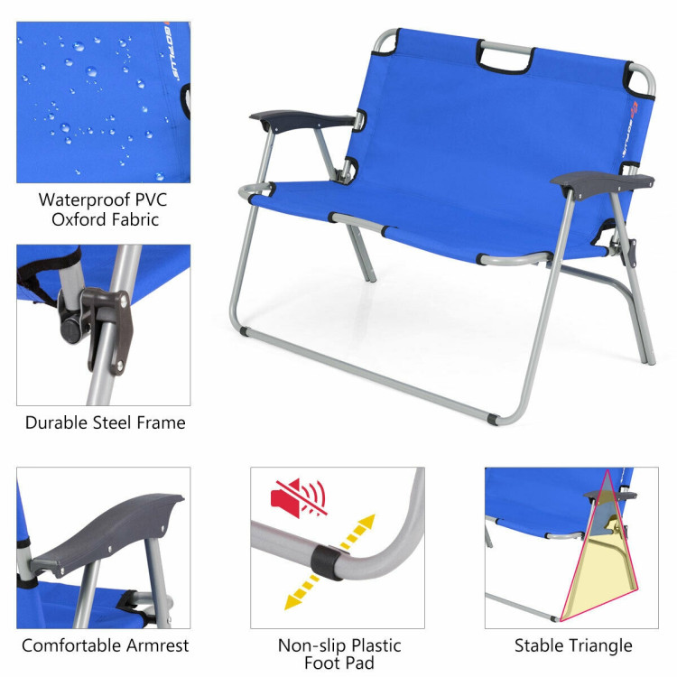 2 Person Folding Camping Bench Portable Double Chair - Costway
