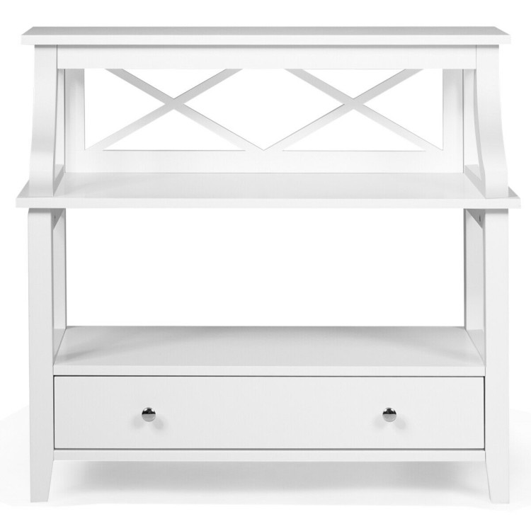 3-Tier Storage Rack End table Side Table with Slide Drawer -WhiteCostway Gallery View 6 of 11