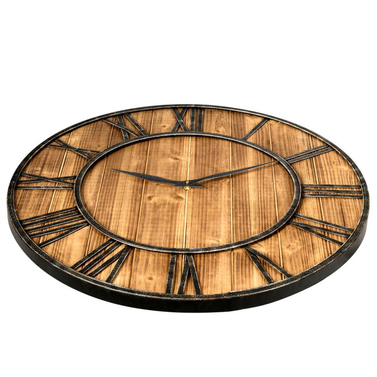 30 Inch Round Wall Clock Decorative Wooden Silent Clock with BatteryCostway Gallery View 10 of 13