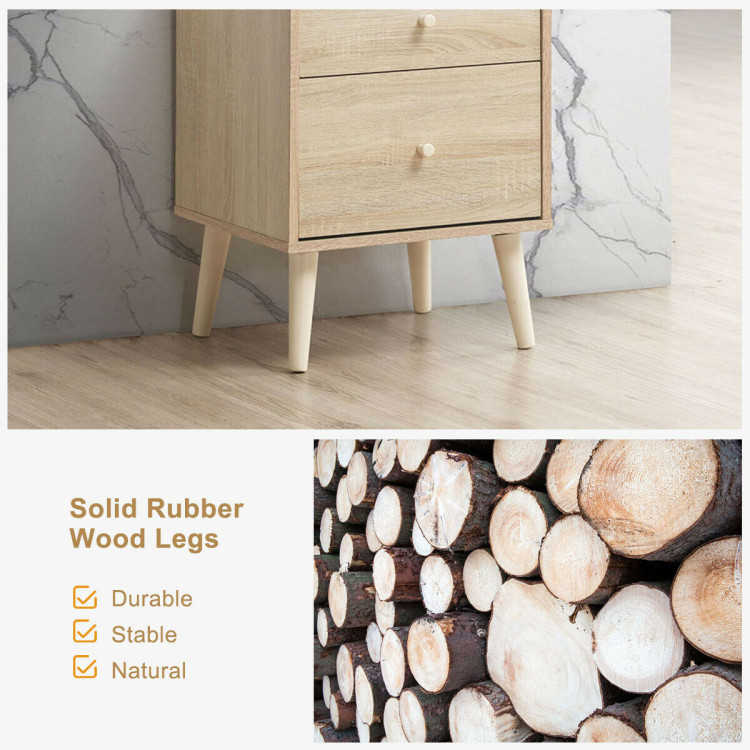2-Drawer Nightstand Beside End Side Table with Rubber Legs-NaturalCostway Gallery View 11 of 12