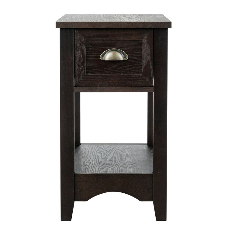Contemporary Chair Side End Table Compact Table with Drawer Nightstand-BrownCostway Gallery View 9 of 11