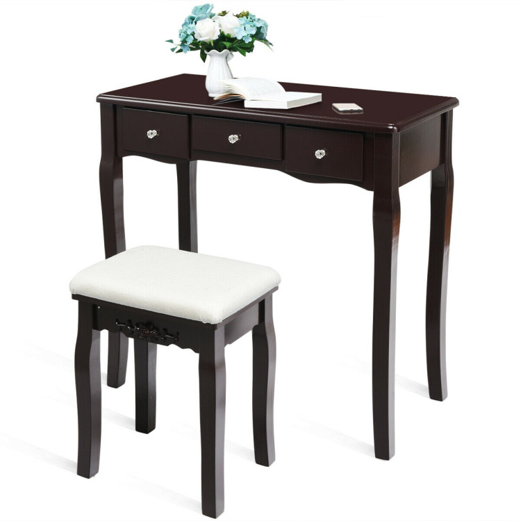 10 Dimmable Light Bulbs Vanity Dressing Table with 2 Dividers and Cushioned Stool-CoffeeCostway Gallery View 9 of 11