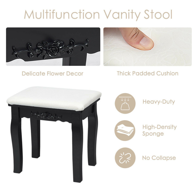 10 Dimmable Lights Vanity Table Set with Lighted Mirror and Cushioned Stool-BlackCostway Gallery View 5 of 11