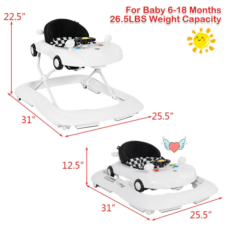2-in-1 Foldable Baby Walker with Music Player and Lights-WhiteCostway Gallery View 4 of 8