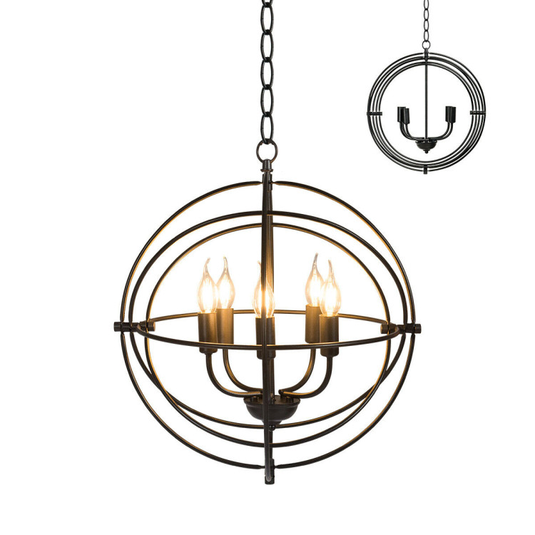 20 Inch 5 Lights Metal Chandelier with Pivoting Interlocking RingsCostway Gallery View 9 of 13