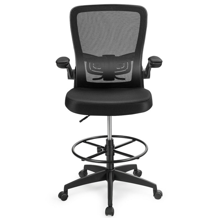 Height Adjustable Drafting Chair with Lumbar Support and Flip Up ArmsCostway Gallery View 9 of 11