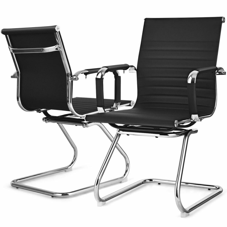 Set of 2 Heavy Duty Conference Chair with PU Leather-BlackCostway Gallery View 7 of 12