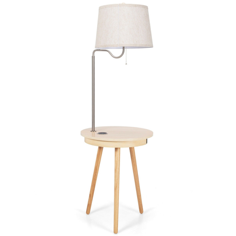 End Table Lamp Bedside Nightstand Lighting with Wireless Charger-NaturalCostway Gallery View 2 of 11