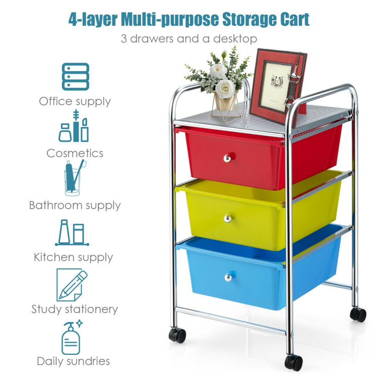 3-Drawer Rolling Storage Cart with Plastic Drawers for Office-MulticolorCostway Gallery View 11 of 13