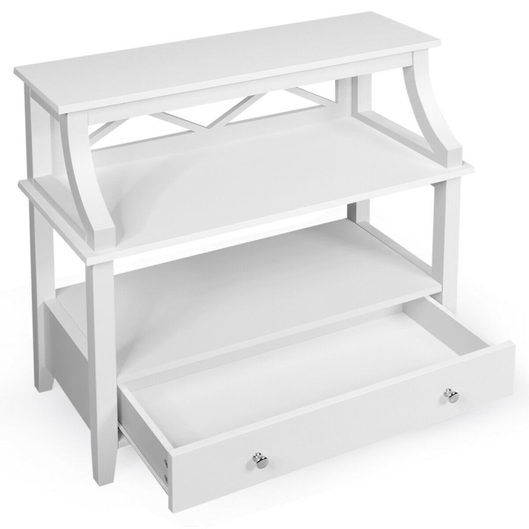 3-Tier Storage Rack End table Side Table with Slide Drawer -WhiteCostway Gallery View 7 of 11