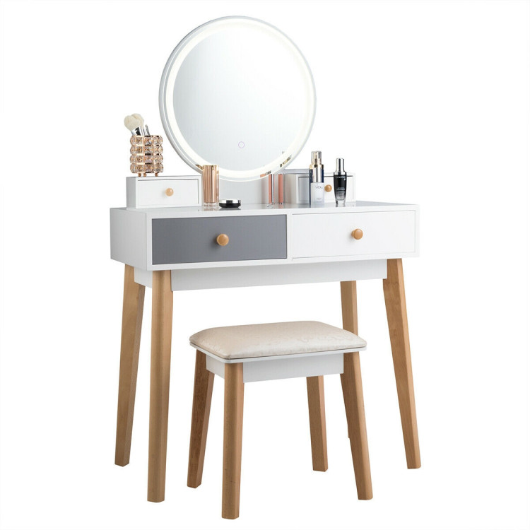 Makeup Dressing Table with 4 Drawers and Lighted MirrorCostway Gallery View 9 of 11