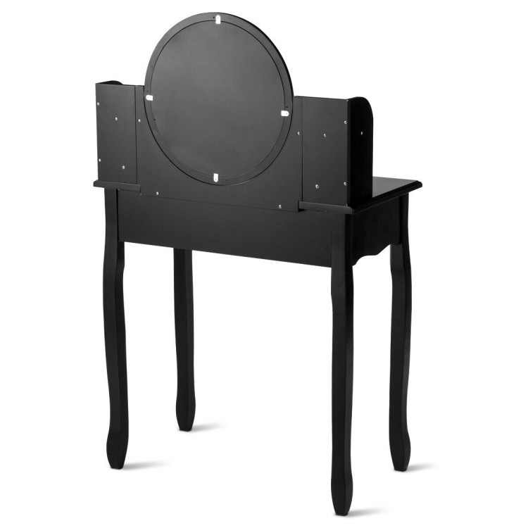 Makeup Vanity Table Set Girls Dressing Table with Drawers Oval Mirror-BlackCostway Gallery View 7 of 11