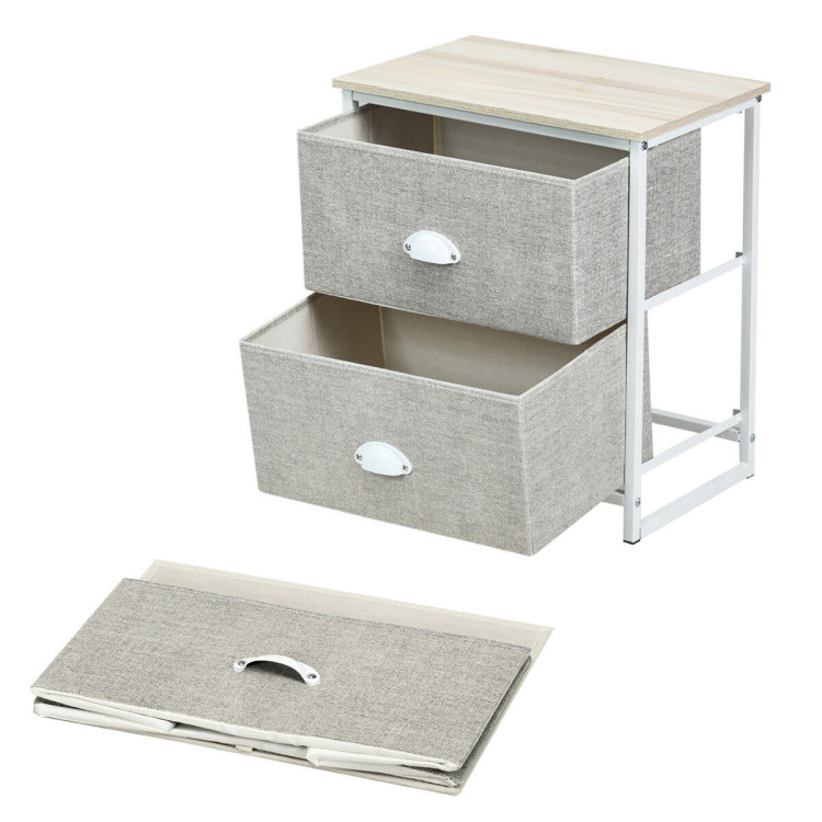 Metal Frame Nightstand Side Table Storage with 2 Drawers-GrayCostway Gallery View 7 of 14