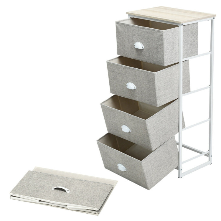 Chest Storage Tower Side Table Display Storage with 4 Drawers-GrayCostway Gallery View 4 of 13