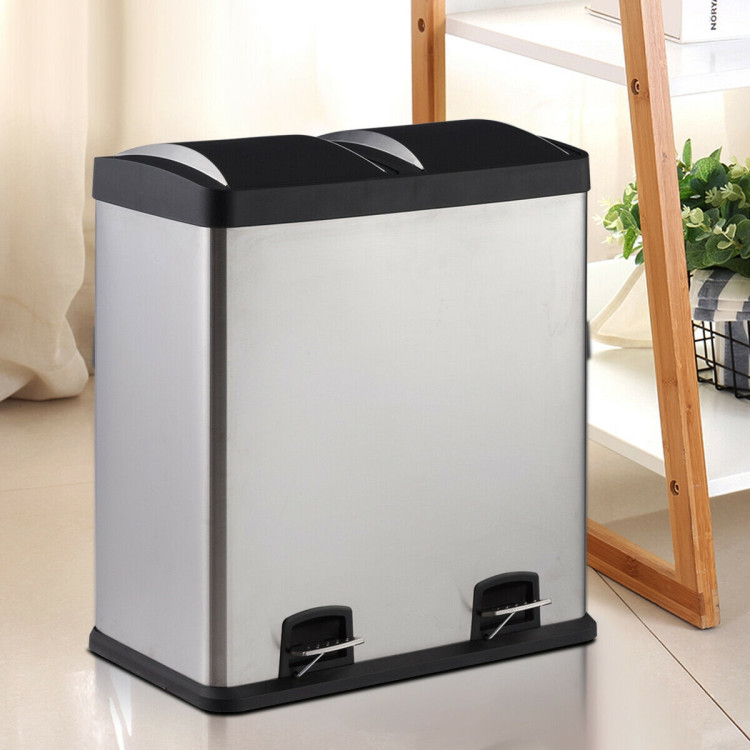 2 x 8 Gal Dual Compartment Trash Can - Costway