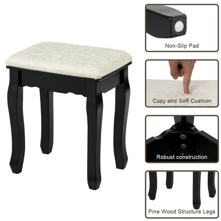 5 Drawers Vanity Table Stool Set with 12-LED Bulbs-BlackCostway Gallery View 12 of 12