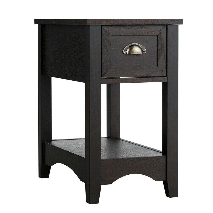 Contemporary Chair Side End Table Compact Table with Drawer Nightstand-BrownCostway Gallery View 10 of 11