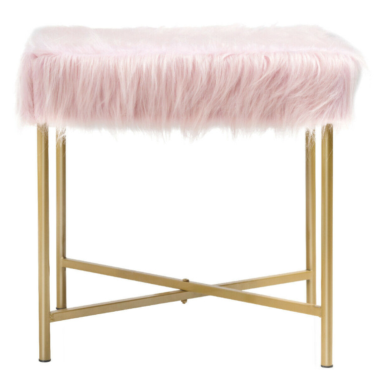 Faux Fur Ottoman Decorative Stool with Metal LegsCostway Gallery View 6 of 12