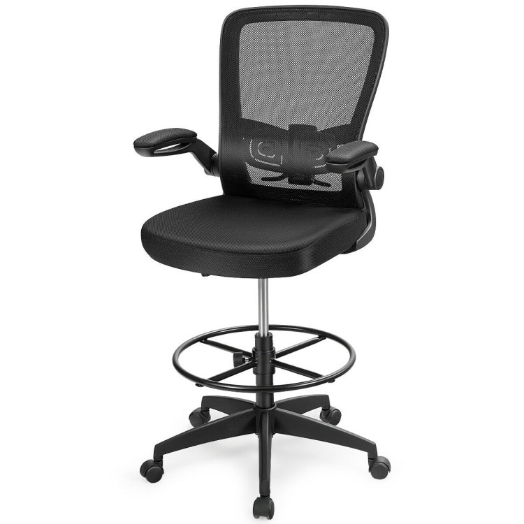 Height Adjustable Drafting Chair with Lumbar Support and Flip Up ArmsCostway Gallery View 4 of 11