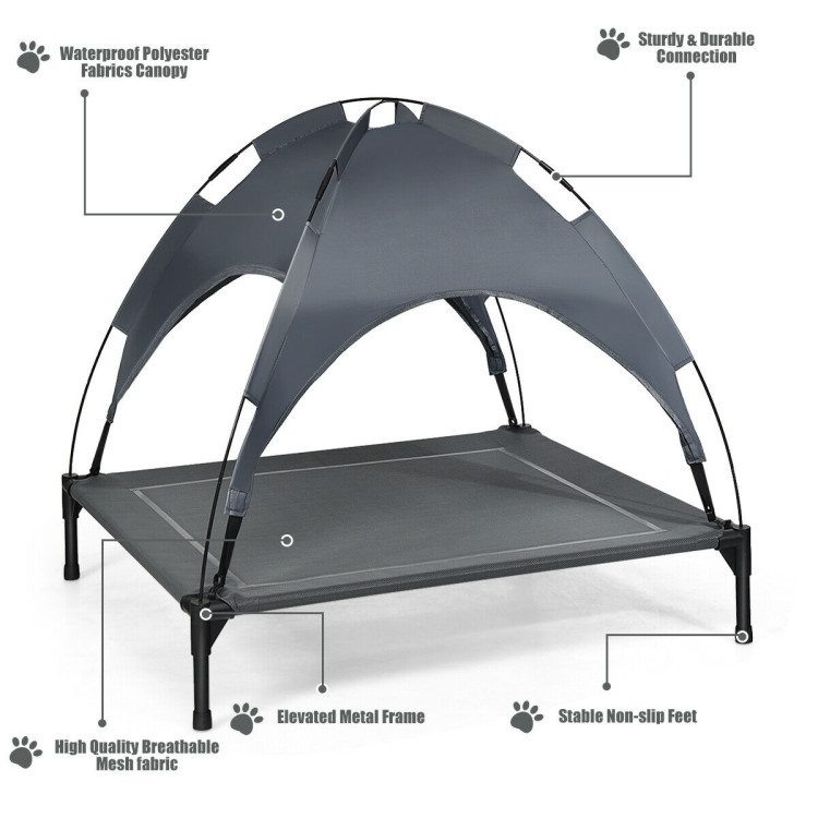 Portable Elevated Outdoor Pet Bed with Removable Canopy Shade-36 InchCostway Gallery View 11 of 12