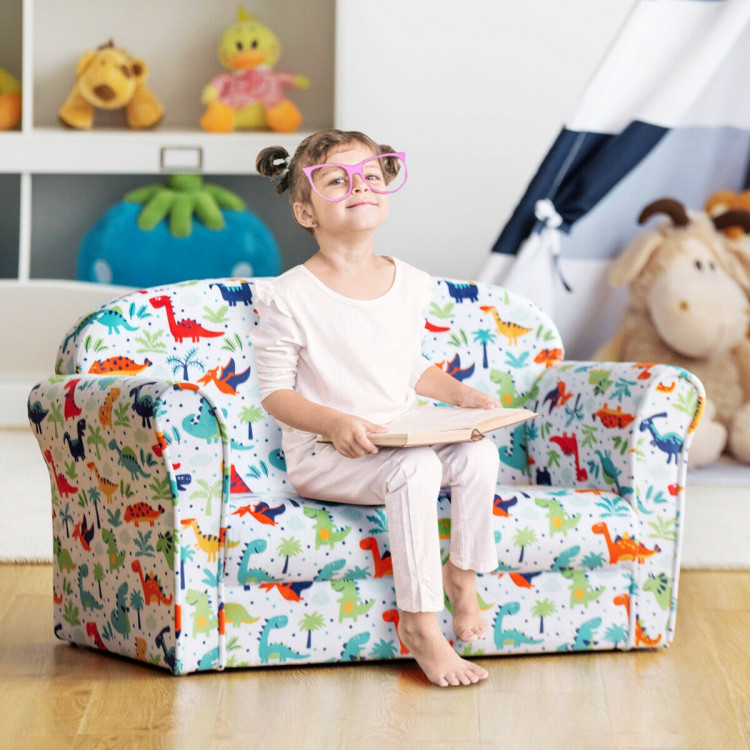 Double Kids Dinosaur Sofa Children Armrest Couch Costway Gallery View 3 of 13