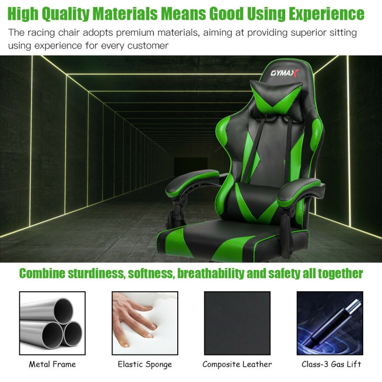 Gaming Chair Reclining Swivel with Massage Lumbar Support -GreenCostway Gallery View 11 of 12