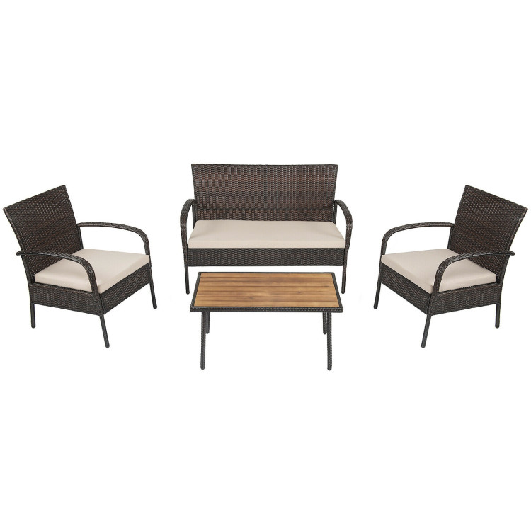 4 Pieces Patio Rattan Outdoor Conversation Set with CushionsCostway Gallery View 1 of 11