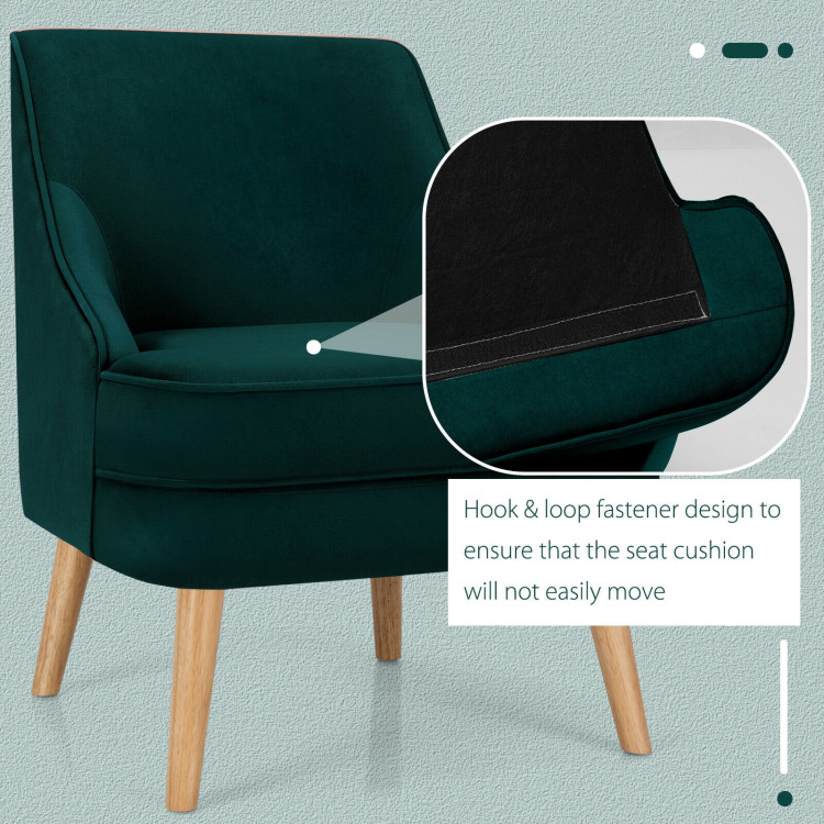 Mid Century Velvet Accent Chair with Rubber Wood Legs for Bedroom-GreenCostway Gallery View 11 of 12